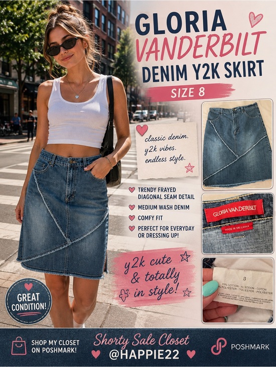 Gloria Vanderbilt Dresses & Skirts - Gloria Vanderbilt Y2K Medium Blue Denim A-Line Skirt with Frayed Trim Sz 8
